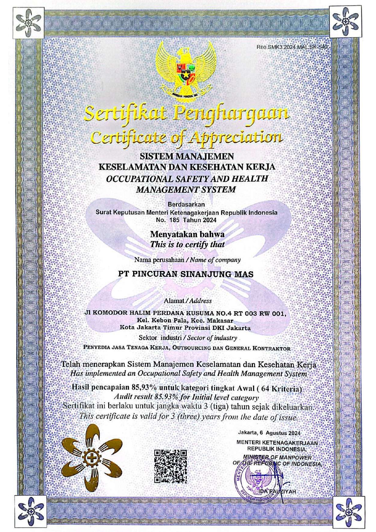 Sertifikat SMK3 dari Kemenaker